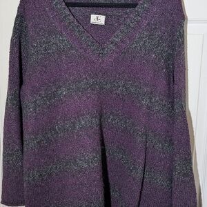 Elegant Purple and Gray V-Neck Sweater